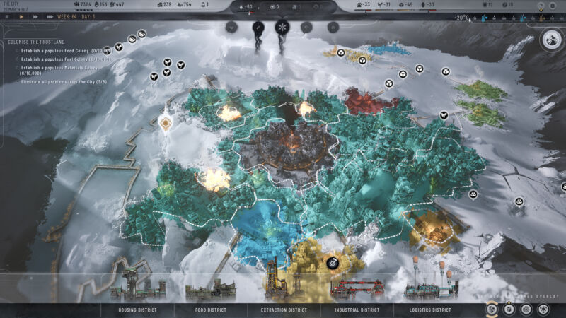 <em>Frostpunk 2</em> has you planning and building districts, rather than individual buildings or roads. You make plans, and a particularly icy god laughs.”/><figcaption class=