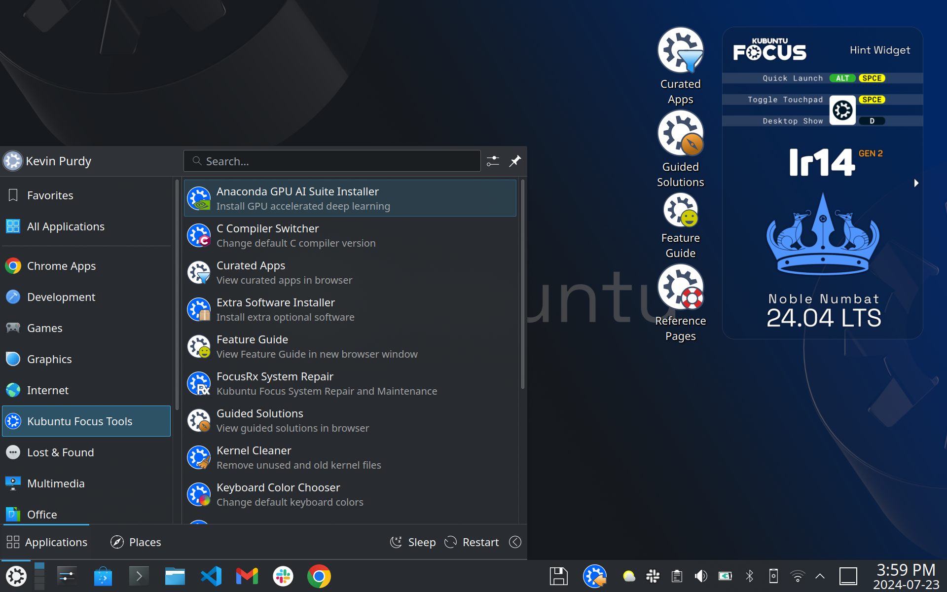 The Kubuntu Focus desktop on the Ir14 Gen 2.