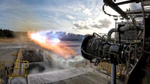 The Aeon-R rocket engine undergoes a hot fire test at Stennis Space Center.