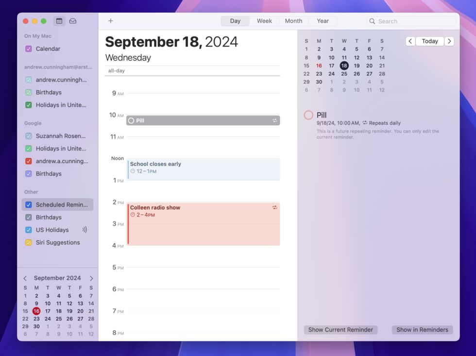 Scheduled reminders will now show up in the Calendar app.