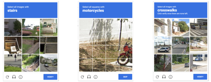 Examples of the kind of CAPTCHAs that image-recognition bots can now get past 100 percent of the time.