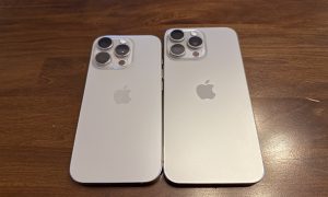 Two silver iPhones