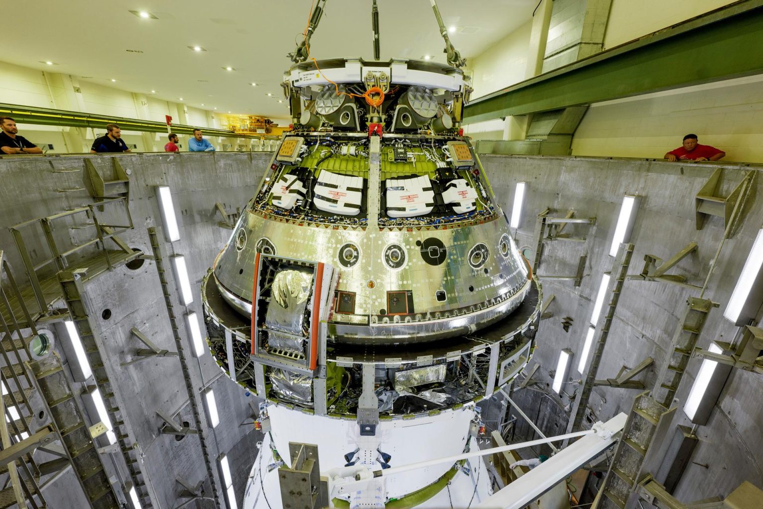 The Artemis II Orion spacecraft being prepared for tests at NASA’s Kennedy ...