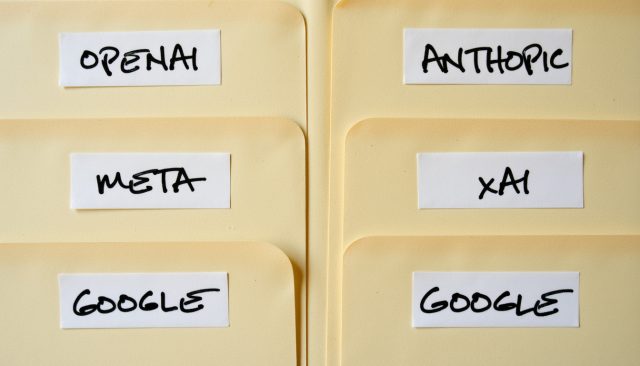 An AI-generated image using Flux and "Dad's Uppercase" showing folder labels.
