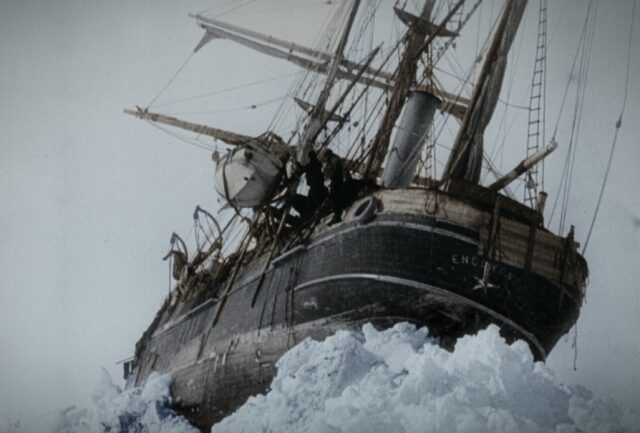 The Endurance, frozen and keeled over in the Weddell Sea.