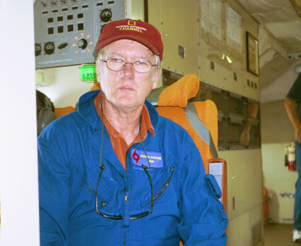 A photo of Peter Dodge taken by Shirley Murillo for NOAA during a hurricane research flight in 2005.