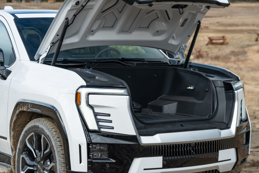 GMC Sierra EV Denali frunk in action