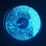 A digital iris eyeball, blue illustration.