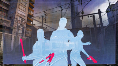 A screenshot of Half-Life 2 showing three characters in silhouette