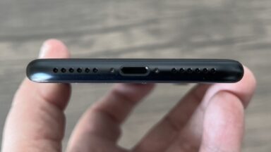 A port on the bottom of an iPhone