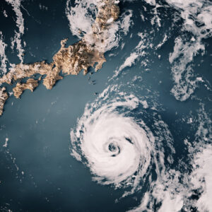 Image of a large cyclonic storm south of Japan.