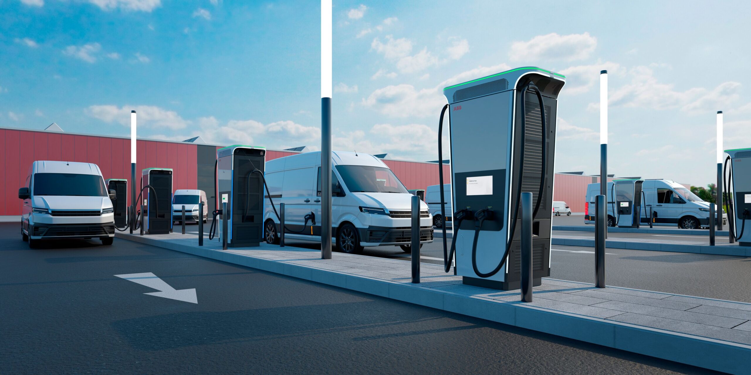 Electric light-duty vehicles charge at an EV charging station site powered entirely by a microgrid.