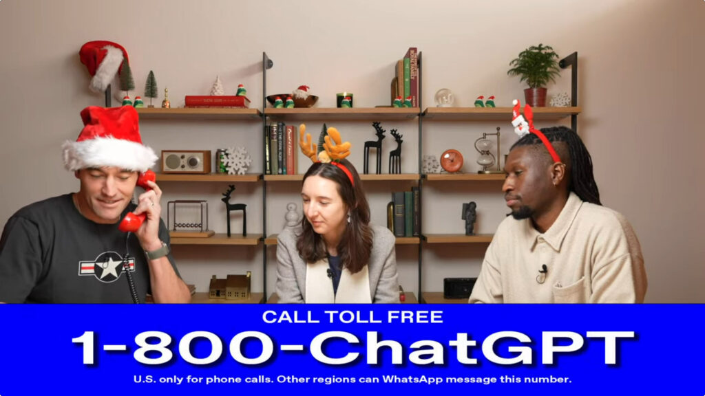 OpenAI developers demonstrate calling 1-800-CHATGPT during a livestream on December 18, 2024.