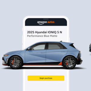 An Ioniq 5 N superimposed on an amazon page with a buy it now button