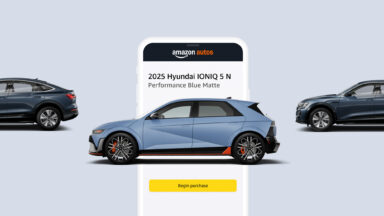 An Ioniq 5 N superimposed on an amazon page with a buy it now button