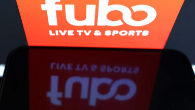 In this photo illustration, the Fubo TV logo is displayed on a television screen on January 06, 2025 in San Anselmo, California.