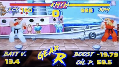 A screenshot of a Street Fighter II dashboard mod for a car.