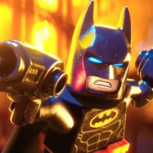 Lego Batman wielding a Lego weapon.