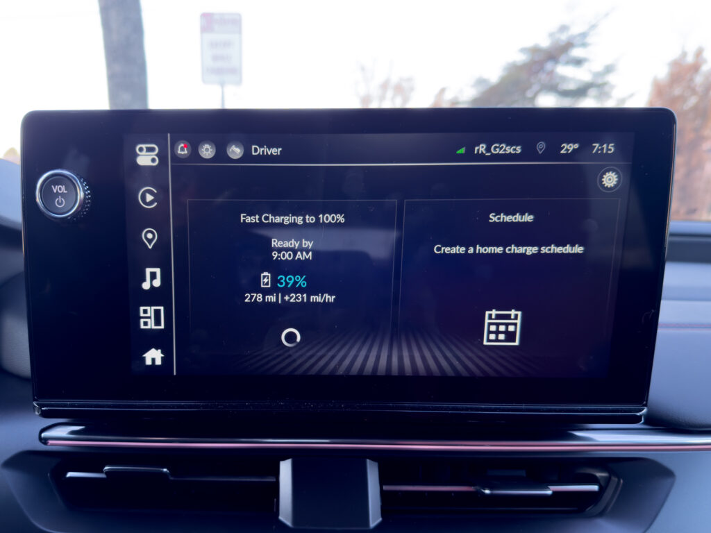 Acura ZDX infotainment screen showing charging information.