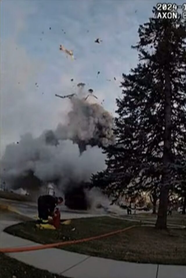 A photo of the explosion, as captured by a bodycam.