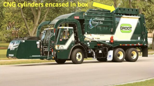 A picture showing where the CNG cylinders were stored atop the truck.