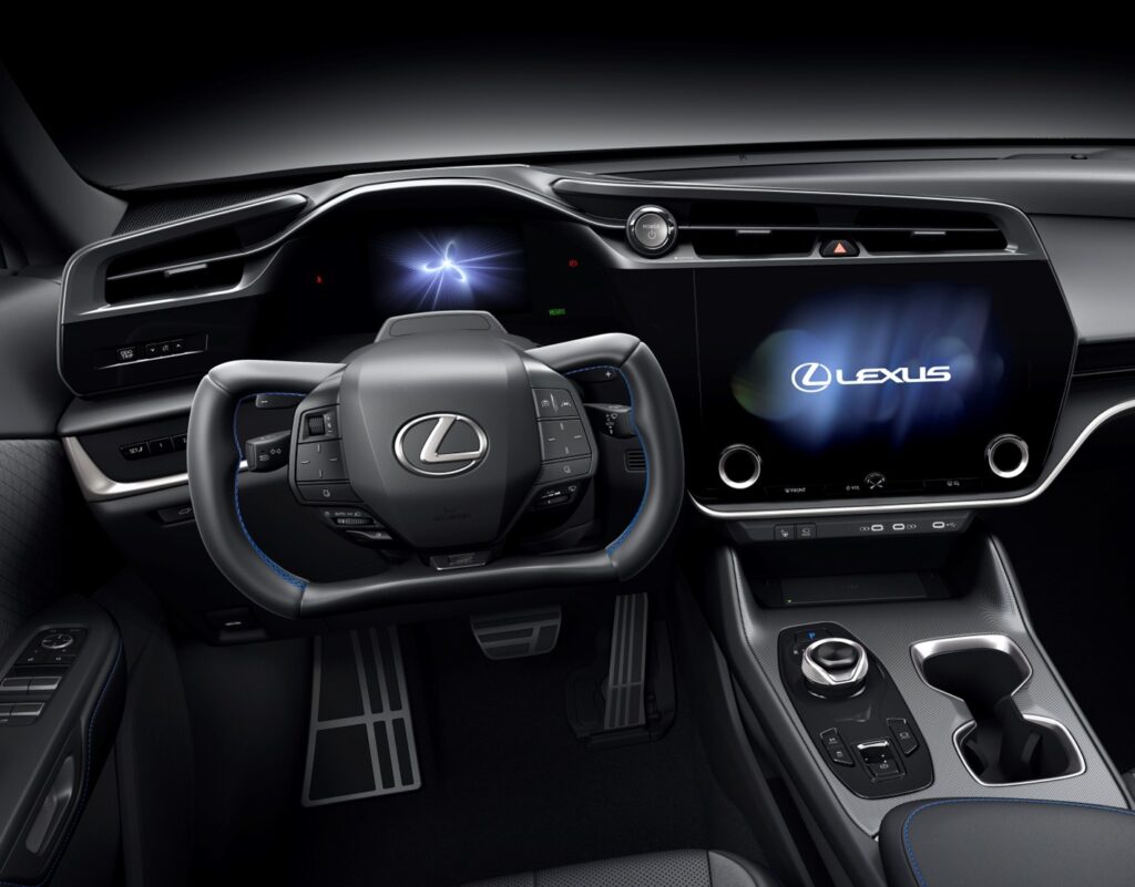 Lexus RZ interior showing the steering yoke
