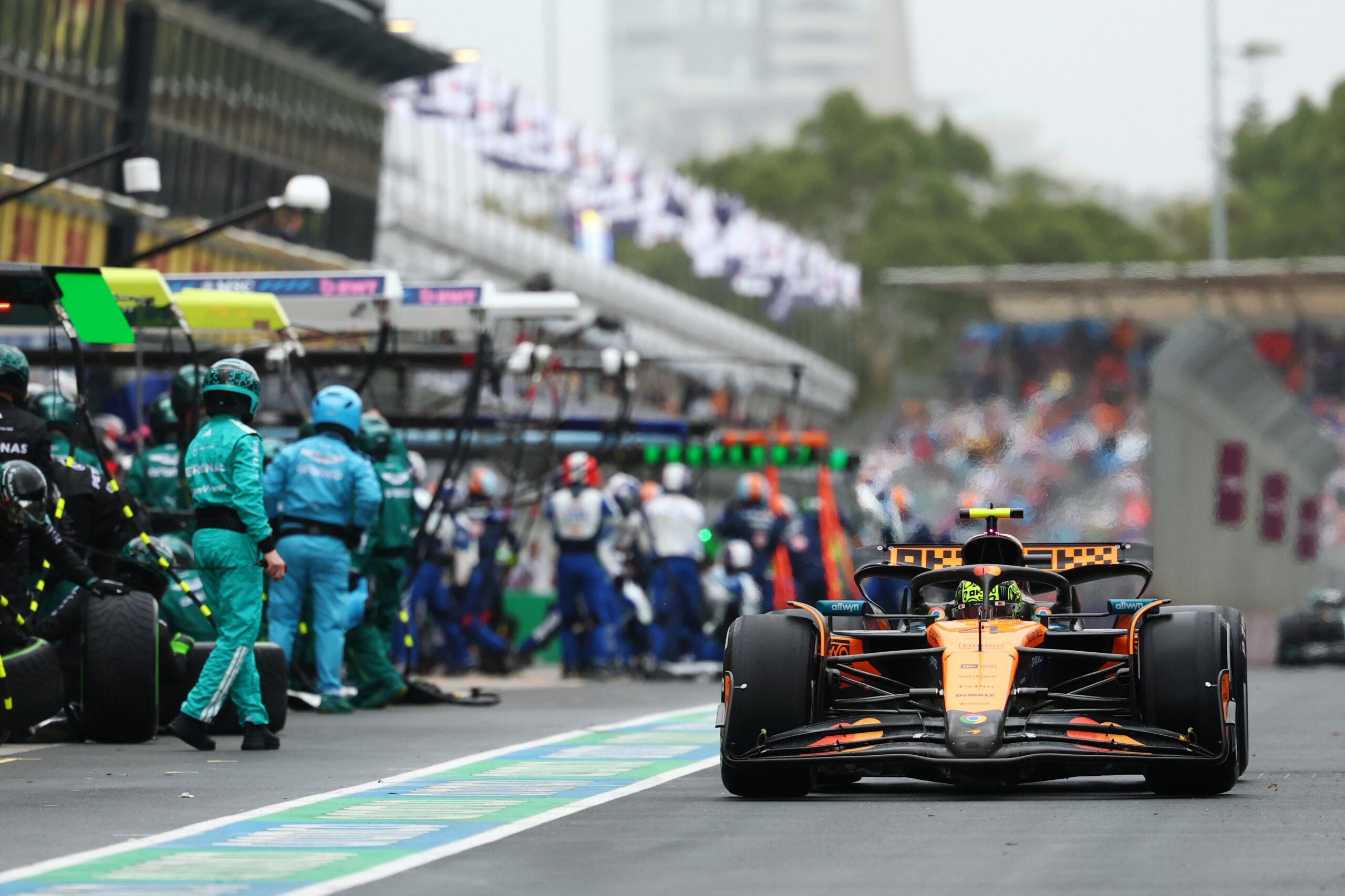 MELBOURNE, AUSTRALIA - MARCH 16: Lando Norris of Great Britain driving the (4) McLaren MCL39 Mercedes in the Pitlane during the F1 Grand Prix of Australia at Albert Park Grand Prix Circuit on March 16, 2025 in Melbourne, Australia.