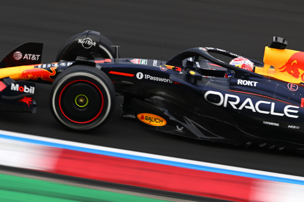 SHANGHAI, CHINA - MARCH 23: Max Verstappen of the Netherlands driving the (1) Oracle Red Bull Racing RB21 on track during the F1 Grand Prix of China at Shanghai International Circuit on March 23, 2025 in Shanghai, China.