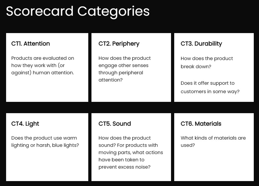Calm Tech six scorecard categories