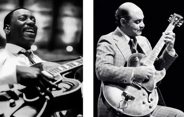 Wes Montgomery (left)) and Joe Pass (right) playing guitars