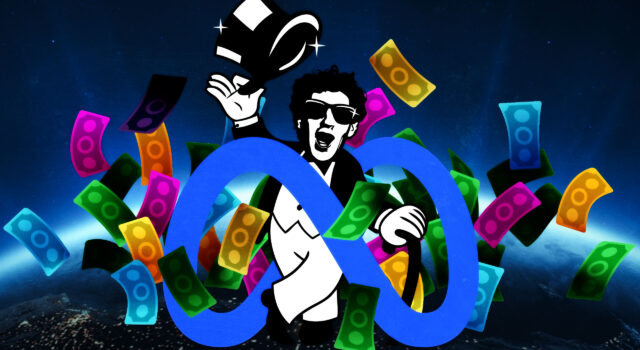 Mark Zuckerberg as Rick Uncle Pennybags lording his monopoly money over the world