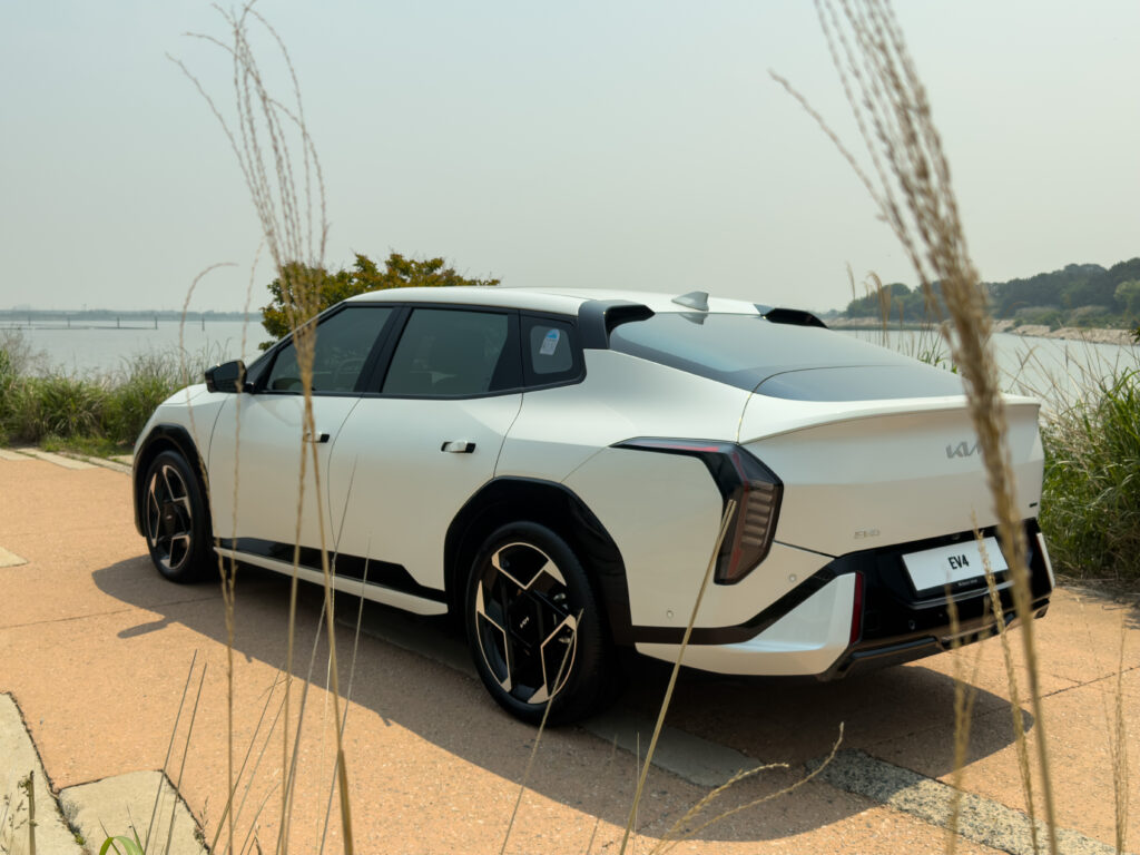 A Kia EV4 from behind.