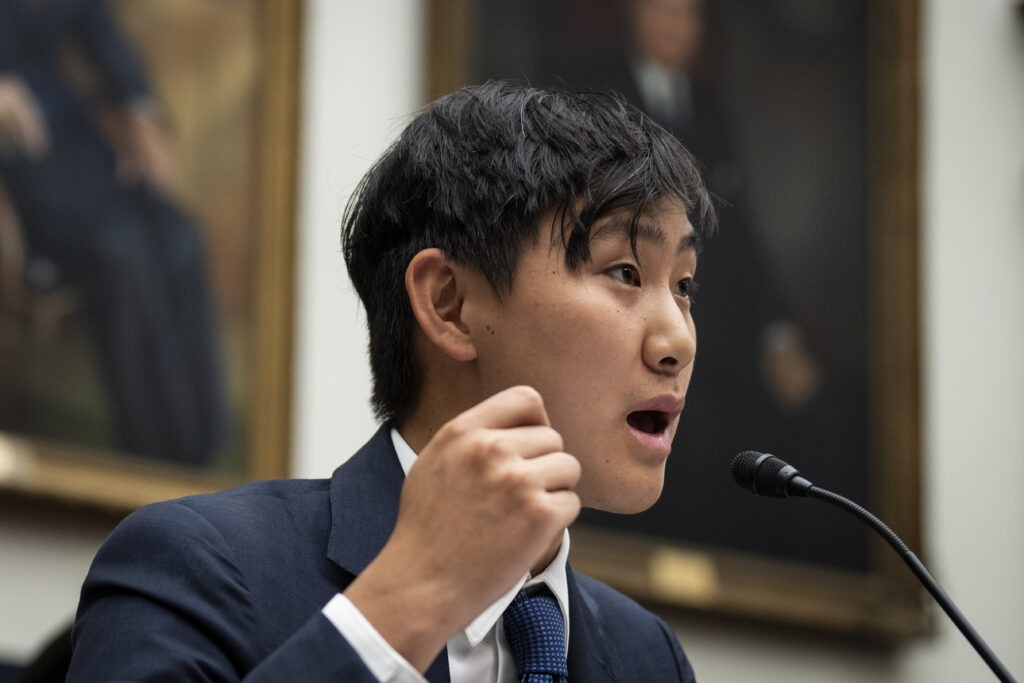 CEO of Scale AI Alexandr Wang testifies during a House Armed Services Subcommittee on Cyber, Information Technologies and Innovation hearing about artificial intelligence on Capitol Hill July 18, 2023 in Washington, DC.