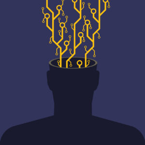 An image of a faceless human silhouette (chest up) with exposed microchip contacts and circuitry erupting from its open head. This visual metaphor explores transhumanism, AI integration, or the erosion of organic thought in the digital age. The stark contrast between the biological silhouette and mechanical components highlights themes of technological dependence or posthuman evolution. Ideal for articles on neural implants, futurism, or the ethics of human augmentation.