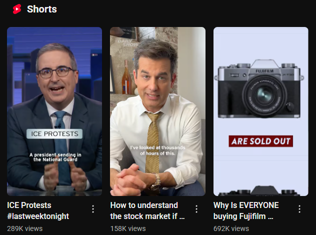 YouTube Shorts recommendations.