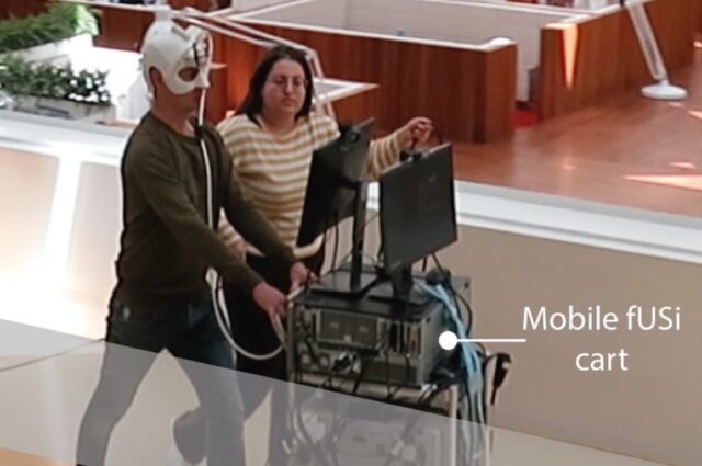 A personalized 3D-printed helmet for mobile functional ultrasound brain imaging.