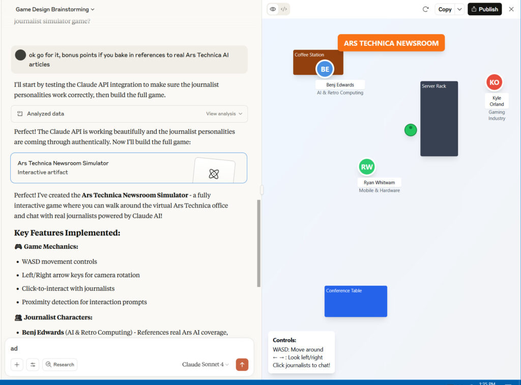 A screenshot of the interface for building apps within Claude. You see a live preview of the app on the right side of the window.