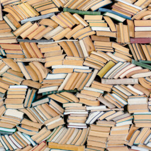 Hundreds of books in chaotic order