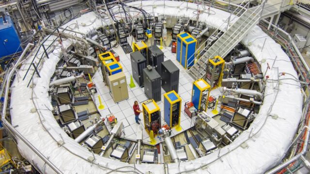 overhead view of the Muon g-2 experiment at Fermilab