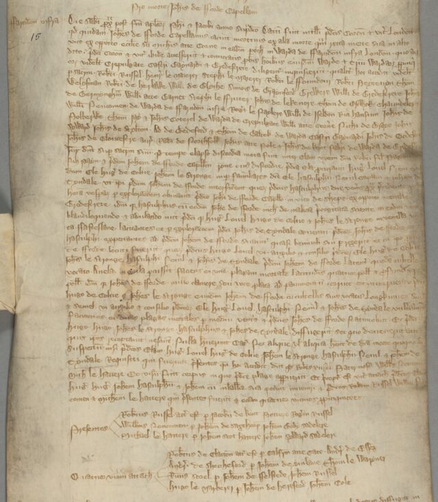 The London Archives. Inquest number 15 on 1336-7 City of London Coroner’s Rolls (