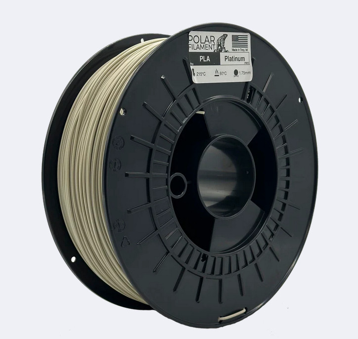 A spool of "Retro Platinum" PLA filament by Polar Filament.