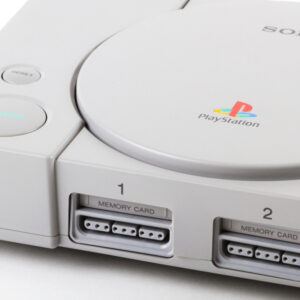 A photo of the Sony PlayStation video game console.