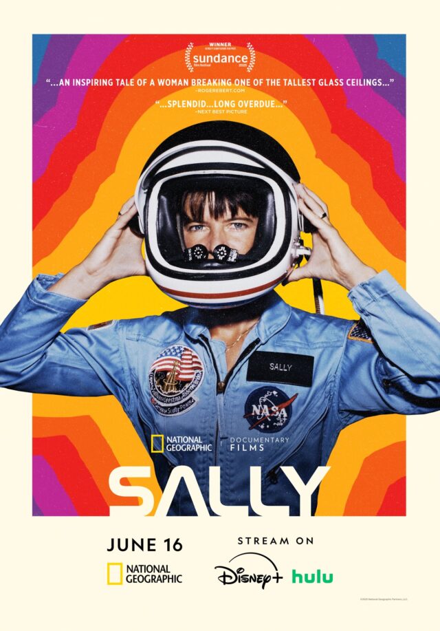 Arta de afiș care arată o femeie astronaută care poartă o cască de spațiu