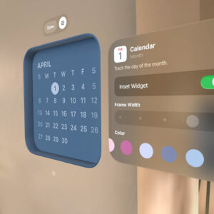 A calendar is indented into a wall in a home; controls for how it appears float next to it