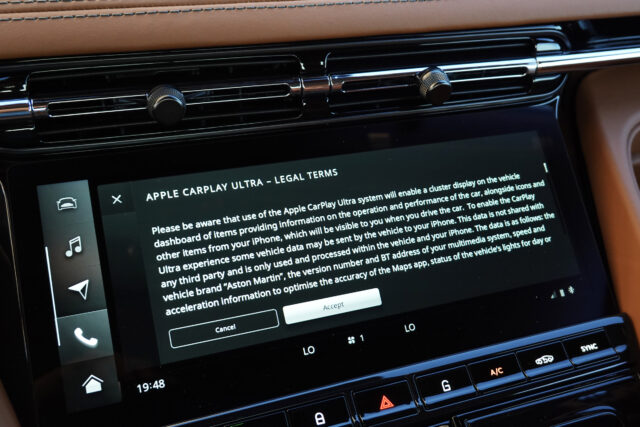 Apple CarPlay Ultra setup screens on an Aston Martin