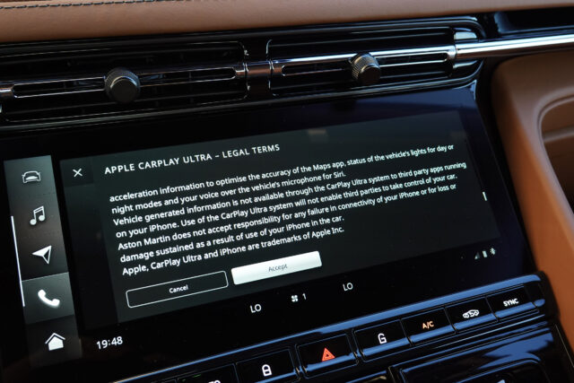 Apple CarPlay Ultra setup screens on an Aston Martin