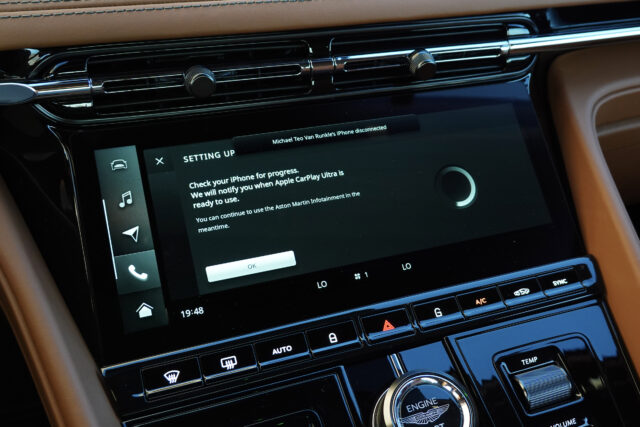 Apple CarPlay Ultra setup screens on an Aston Martin