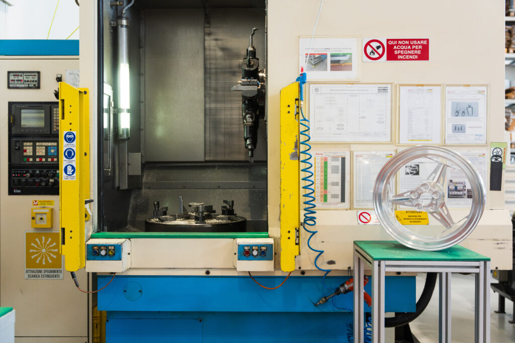 A machine for drilling holes in brake discs at the Brembo factory.