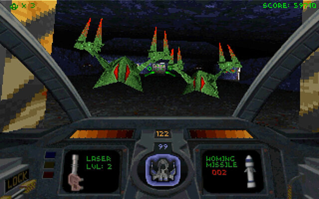 Two green robots attack the player