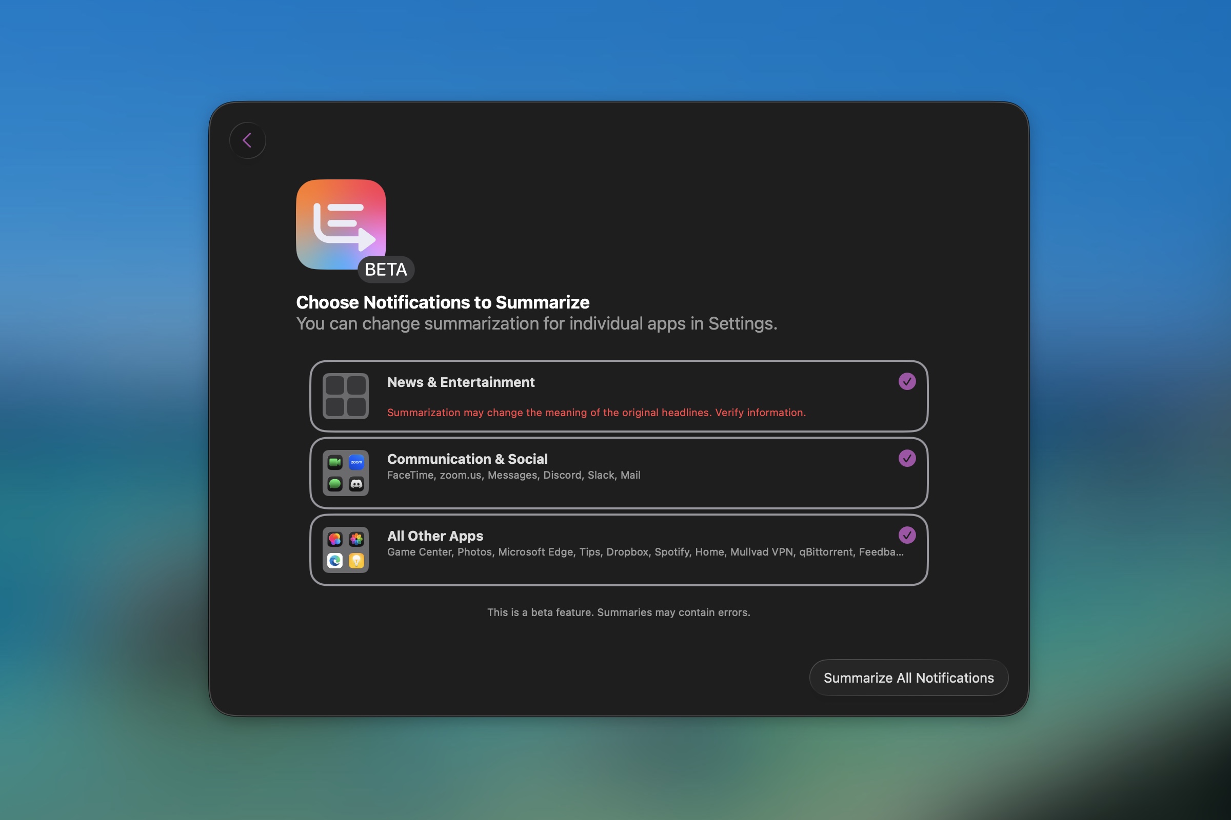 Apple Intelligence通知摘要